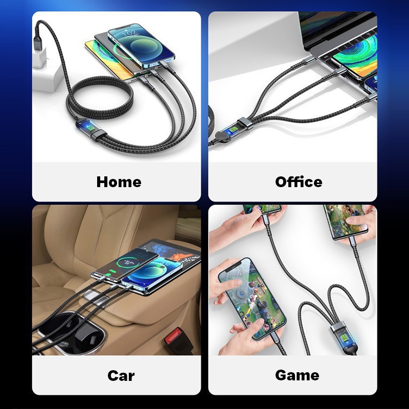 100w 3 In 1 Charging Cable 1.2m Pd Fast Cable Lightning Type C Micro Usb Transparent Chip Led Light Nylon Braided Triple Port Fast Charger Cord Wq16831769 Widq.com