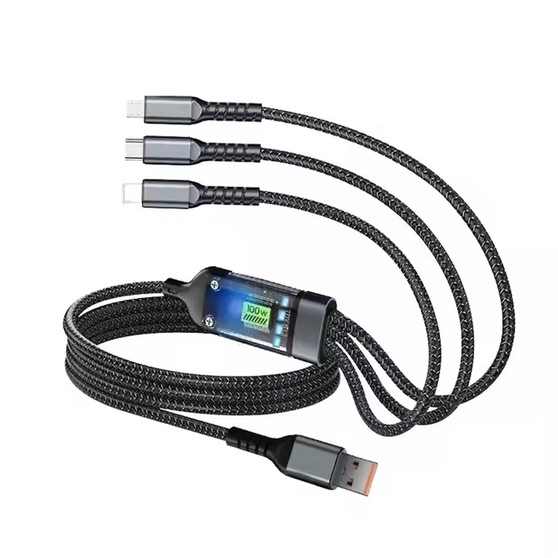 100w 3 In 1 Charging Cable 1.2m Pd Fast Cable Lightning Type C Micro Usb Transparent Chip Led Light Nylon Braided Triple Port Fast Charger Cord Wq16831769 Widq.com