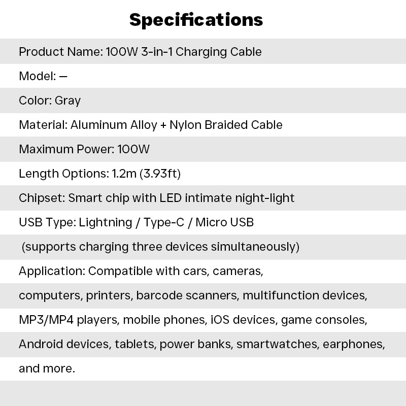 100w 3 In 1 Charging Cable 1.2m Pd Fast Cable Lightning Type C Micro Usb Transparent Chip Led Light Nylon Braided Triple Port Fast Charger Cord Wq16831769 Widq.com