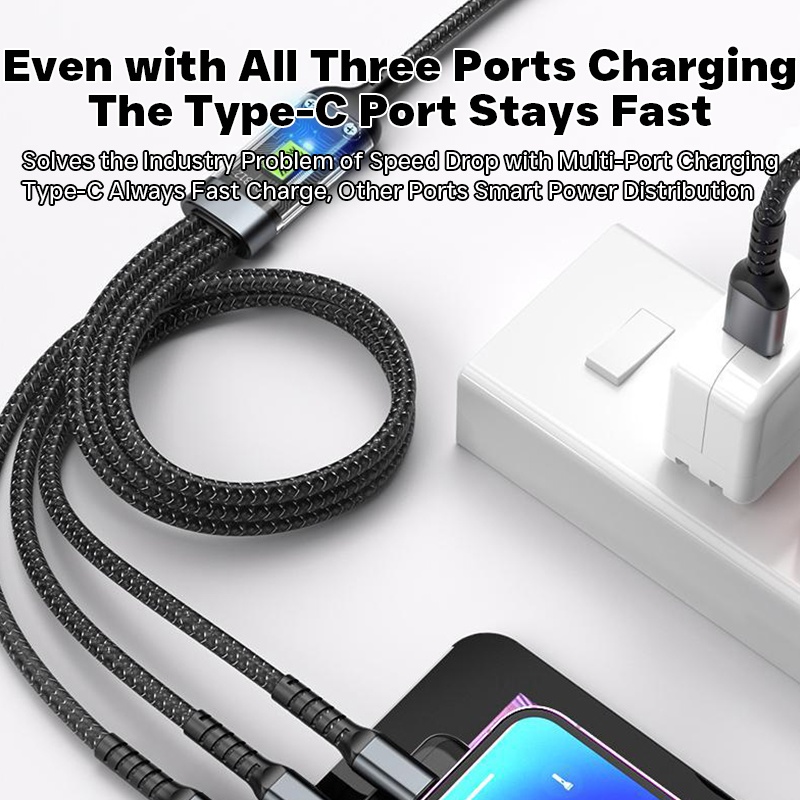 100w 3 In 1 Charging Cable 1.2m Pd Fast Cable Lightning Type C Micro Usb Transparent Chip Led Light Nylon Braided Triple Port Fast Charger Cord Wq16831769 Widq.com