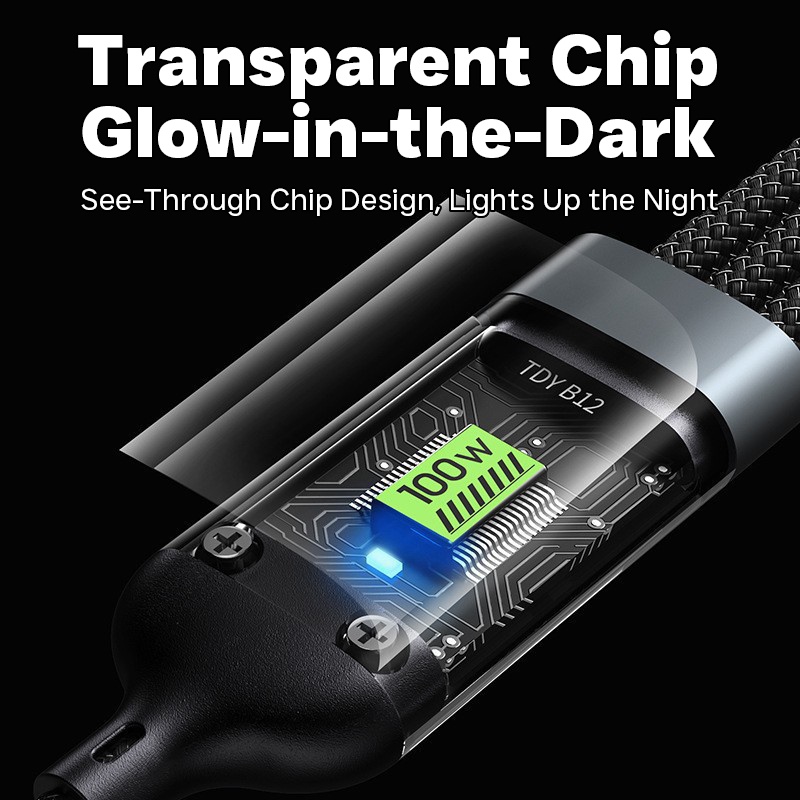 100w 3 In 1 Charging Cable 1.2m Pd Fast Cable Lightning Type C Micro Usb Transparent Chip Led Light Nylon Braided Triple Port Fast Charger Cord Wq16831769 Widq.com