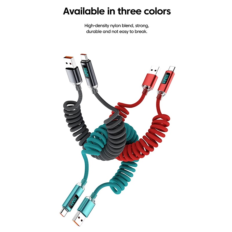 120w Coiled Type C Cable With Led Power Display 480mbps Data Transfer 1m 2m Stretch Coil Heavy Duty Nylon Braided Copper Core Spring Usb C Cord Wq16831774 Widq.com