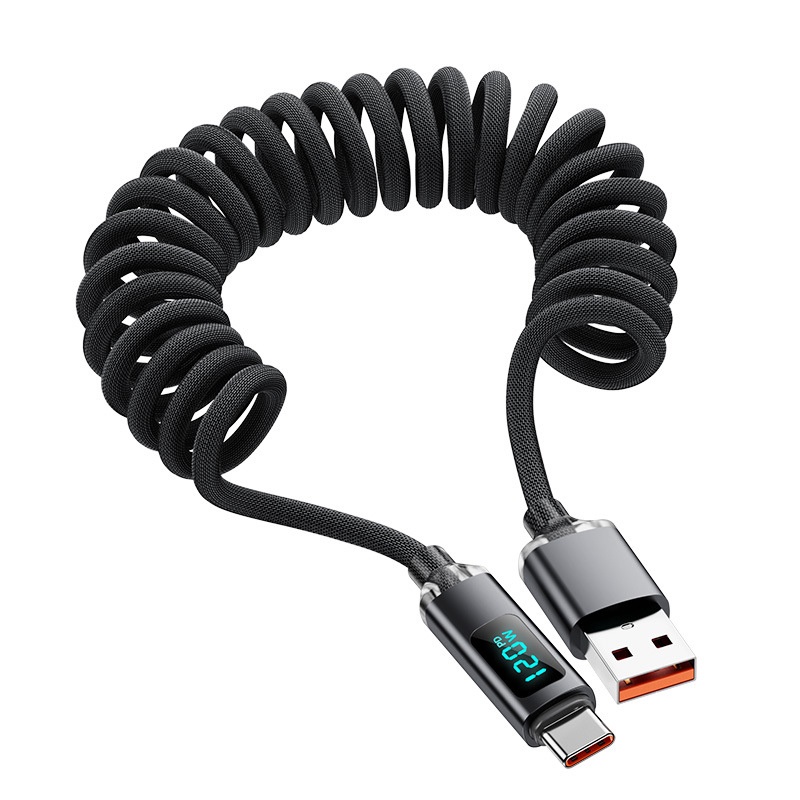 120w Coiled Type C Cable With Led Power Display 480mbps Data Transfer 1m 2m Stretch Coil Heavy Duty Nylon Braided Copper Core Spring Usb C Cord Wq16831774 Widq.com