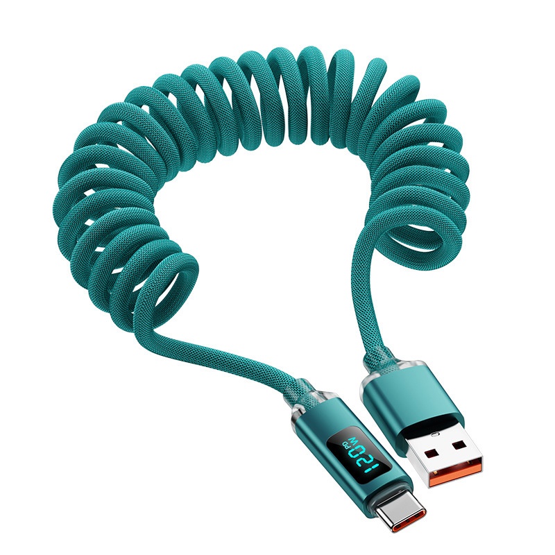 120w Coiled Type C Cable With Led Power Display 480mbps Data Transfer 1m 2m Stretch Coil Heavy Duty Nylon Braided Copper Core Spring Usb C Cord Wq16831774 Widq.com