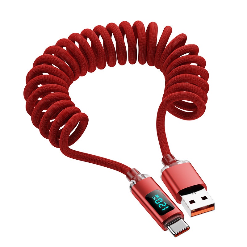 120w Coiled Type C Cable With Led Power Display 480mbps Data Transfer 1m 2m Stretch Coil Heavy Duty Nylon Braided Copper Core Spring Usb C Cord Wq16831774 Widq.com
