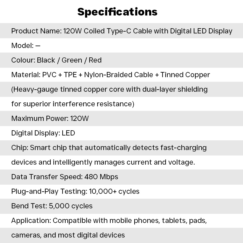 120w Coiled Type C Cable With Led Power Display 480mbps Data Transfer 1m 2m Stretch Coil Heavy Duty Nylon Braided Copper Core Spring Usb C Cord Wq16831774 Widq.com
