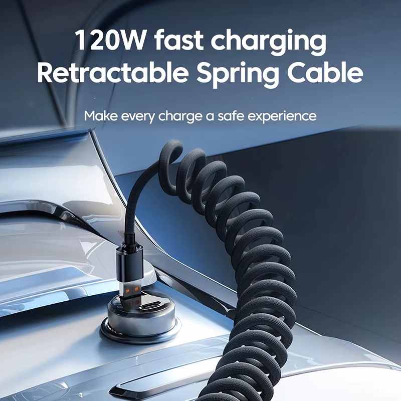 120w Coiled Type C Cable With Led Power Display 480mbps Data Transfer 1m 2m Stretch Coil Heavy Duty Nylon Braided Copper Core Spring Usb C Cord Wq16831774 Widq.com