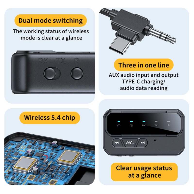 2 In 1 Bluetooth 5.4 Car Wireless Audio Adapter Rxtx Audio Transmitter Receiver Dual Device Pairing Aux Type C 200mah 10h Playtime Bluetooth Car Adapter Wq16831781 Widq.com