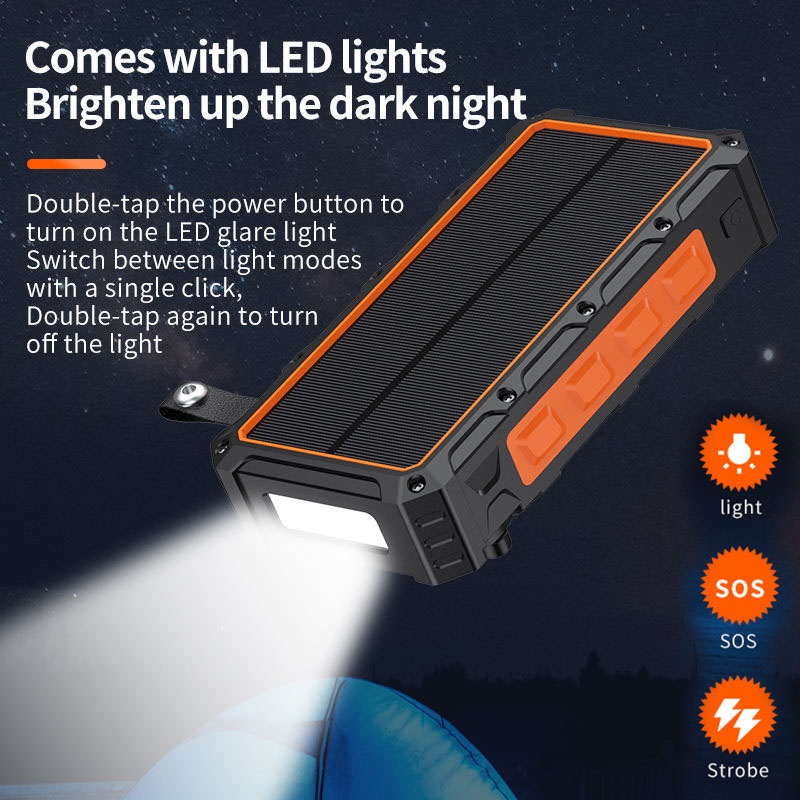 20000mah Solar Power Bank Built In Cables Hand Crank 4 Panel Solar Wireless Charging Ipx7 Waterproof Flashlight Emergency Rugged Power Bank Wq16831793 Widq.com