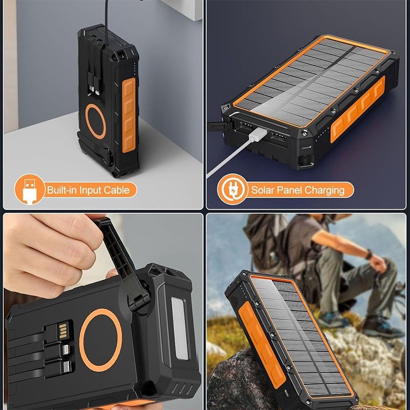 20000mah Solar Power Bank Built In Cables Hand Crank 4 Panel Solar Wireless Charging Ipx7 Waterproof Flashlight Emergency Rugged Power Bank Wq16831793 Widq.com