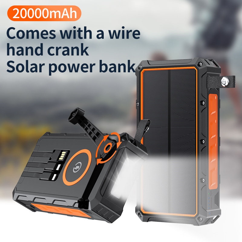 20000mah Solar Power Bank Built In Cables Hand Crank 4 Panel Solar Wireless Charging Ipx7 Waterproof Flashlight Emergency Rugged Power Bank Wq16831793 Widq.com