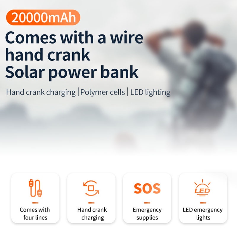 20000mah Solar Power Bank Built In Cables Hand Crank 4 Panel Solar Wireless Charging Ipx7 Waterproof Flashlight Emergency Rugged Power Bank Wq16831793 Widq.com