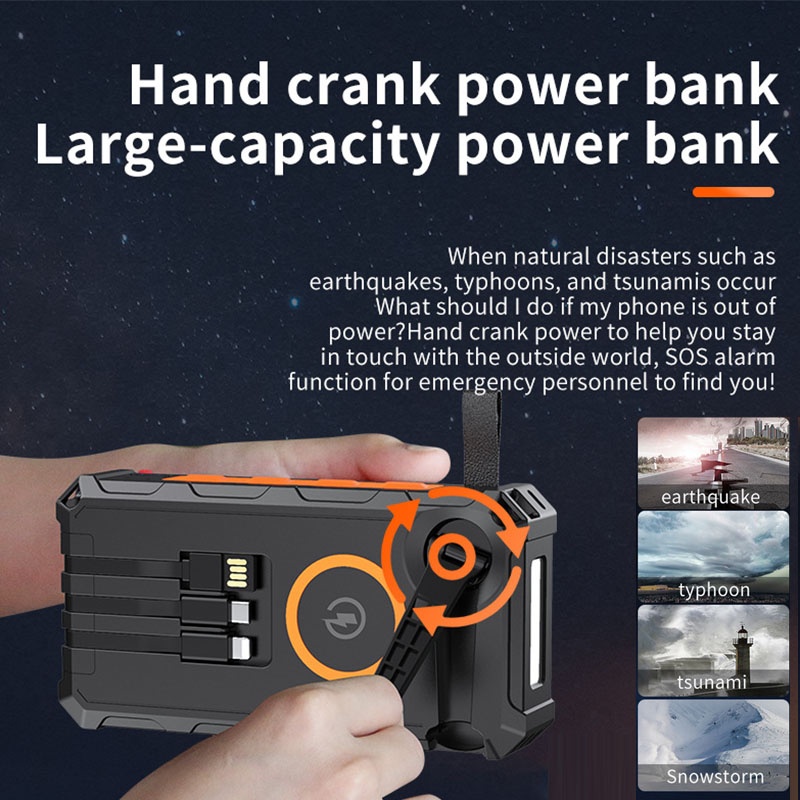 20000mah Solar Power Bank Built In Cables Hand Crank 4 Panel Solar Wireless Charging Ipx7 Waterproof Flashlight Emergency Rugged Power Bank Wq16831793 Widq.com