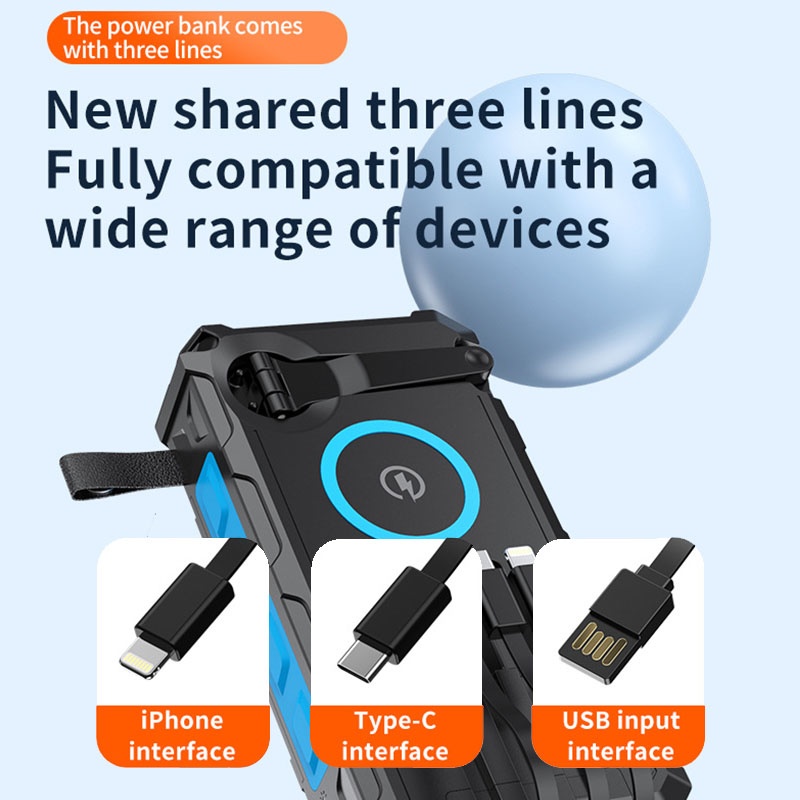 20000mah Solar Power Bank Built In Cables Hand Crank 4 Panel Solar Wireless Charging Ipx7 Waterproof Flashlight Emergency Rugged Power Bank Wq16831793 Widq.com