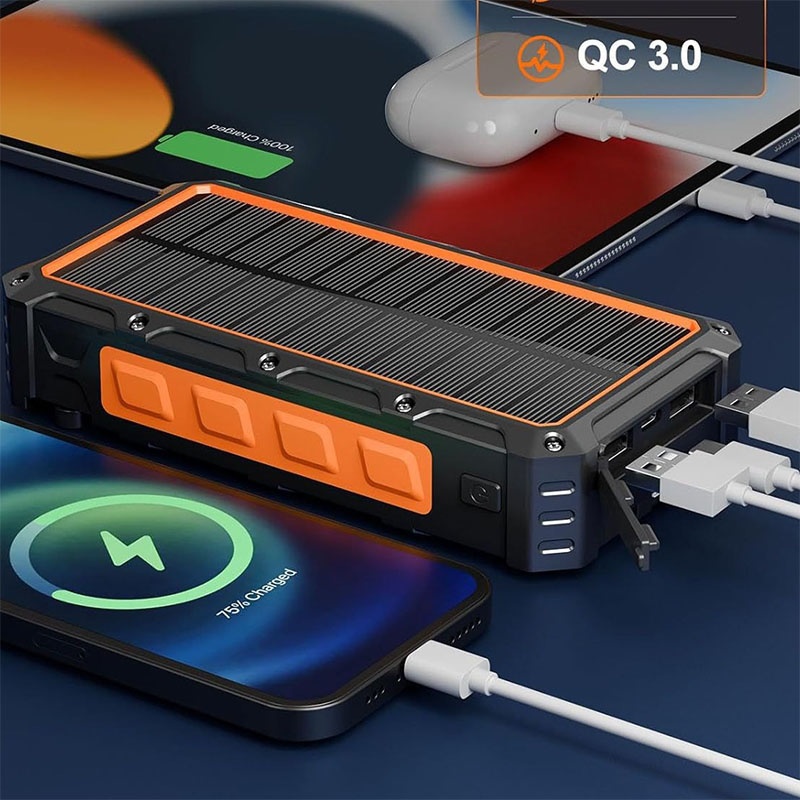 20000mah Solar Power Bank Built In Cables Hand Crank 4 Panel Solar Wireless Charging Ipx7 Waterproof Flashlight Emergency Rugged Power Bank Wq16831793 Widq.com