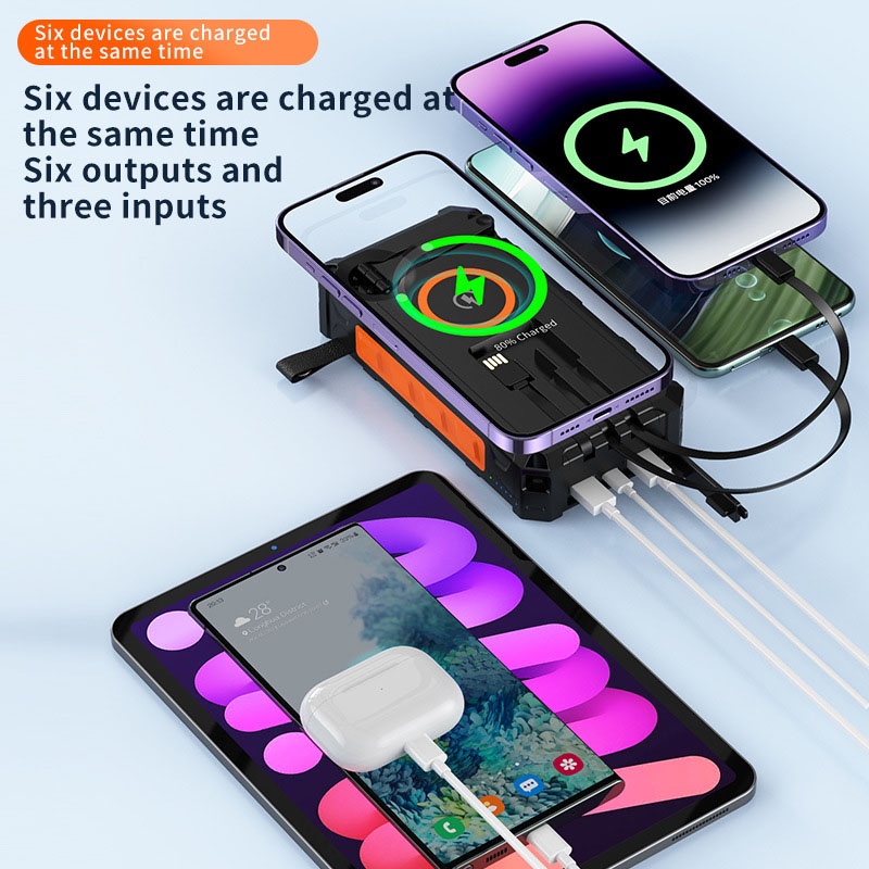 20000mah Solar Power Bank Built In Cables Hand Crank 4 Panel Solar Wireless Charging Ipx7 Waterproof Flashlight Emergency Rugged Power Bank Wq16831793 Widq.com