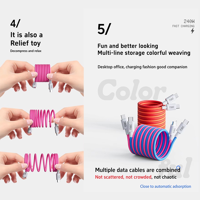 240w Type C Magnetic Charging Cable Pd Fast Charge 480mbps Data Transfer E Marker Chip Magnetic Self Coiling Nylon Braided Usb C Data Cord Wq16831775 Widq.com