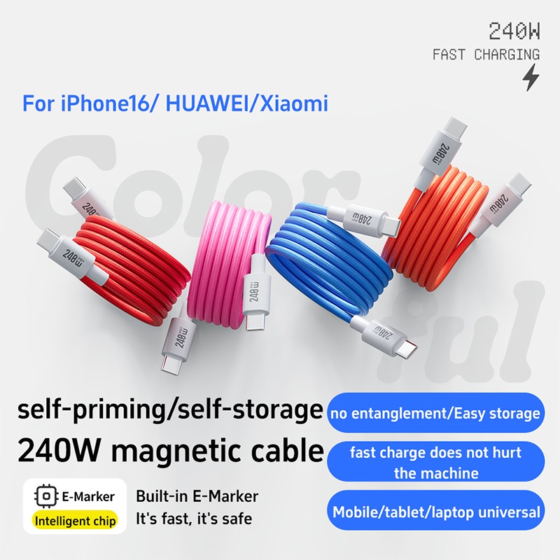 240w Type C Magnetic Charging Cable Pd Fast Charge 480mbps Data Transfer E Marker Chip Magnetic Self Coiling Nylon Braided Usb C Data Cord Wq16831775 Widq.com