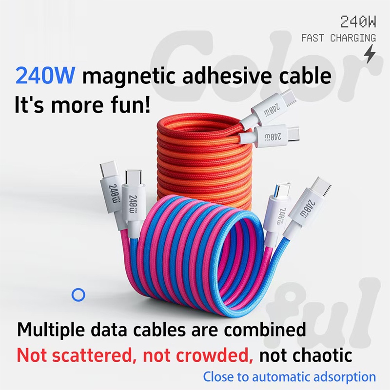 240w Type C Magnetic Charging Cable Pd Fast Charge 480mbps Data Transfer E Marker Chip Magnetic Self Coiling Nylon Braided Usb C Data Cord Wq16831775 Widq.com
