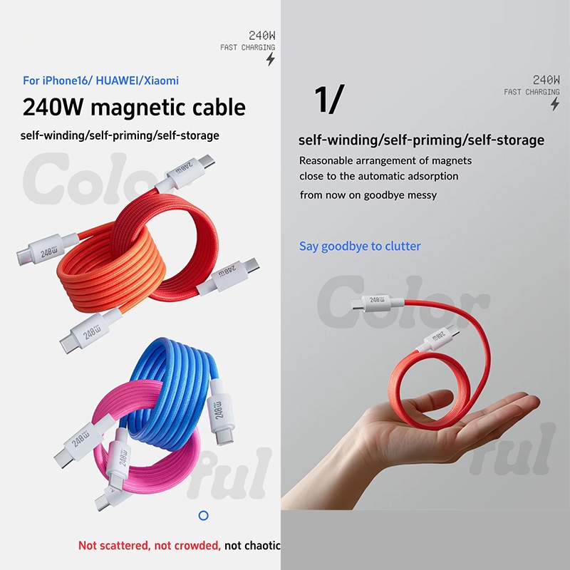 240w Type C Magnetic Charging Cable Pd Fast Charge 480mbps Data Transfer E Marker Chip Magnetic Self Coiling Nylon Braided Usb C Data Cord Wq16831775 Widq.com
