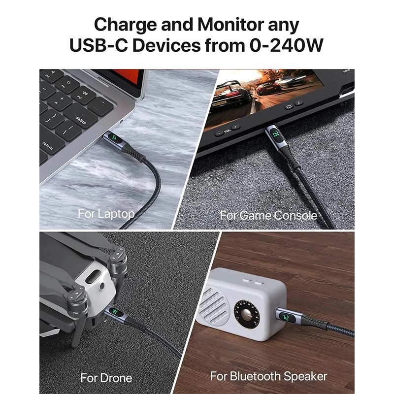240w Type C Usb4 Cable With Led Digital Display 40gbps Transfer 8k60hz Video Pd4.0 Fast Charging E Marker Chip Thunderbolt 4 Usb C Charging Cable Wq16831772 Widq.com