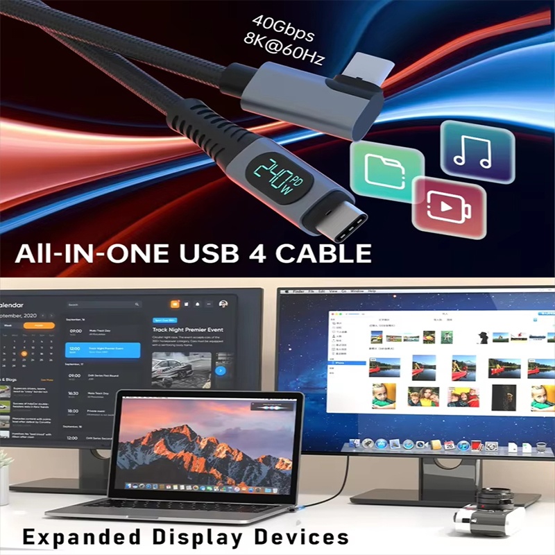 240w Type C Usb4 Cable With Led Digital Display 40gbps Transfer 8k60hz Video Pd4.0 Fast Charging E Marker Chip Thunderbolt 4 Usb C Charging Cable Wq16831772 Widq.com