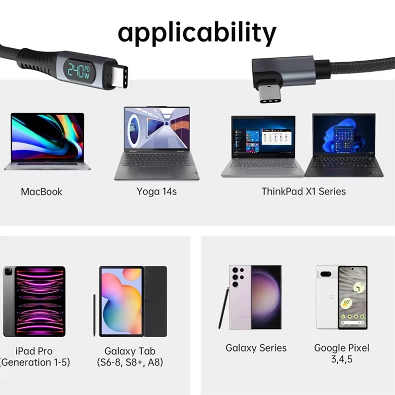 240w Type C Usb4 Cable With Led Digital Display 40gbps Transfer 8k60hz Video Pd4.0 Fast Charging E Marker Chip Thunderbolt 4 Usb C Charging Cable Wq16831772 Widq.com