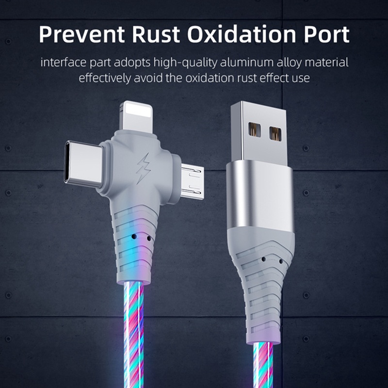 3 In 1 Rgb Led Flowing Charging Cable 12w 2.1a Fast Charging Lightning Type C Micro Usb 480mbps Transfer Data 4 Colors 1m 2m Dynamic Led Cable Wq16831771 Widq.com
