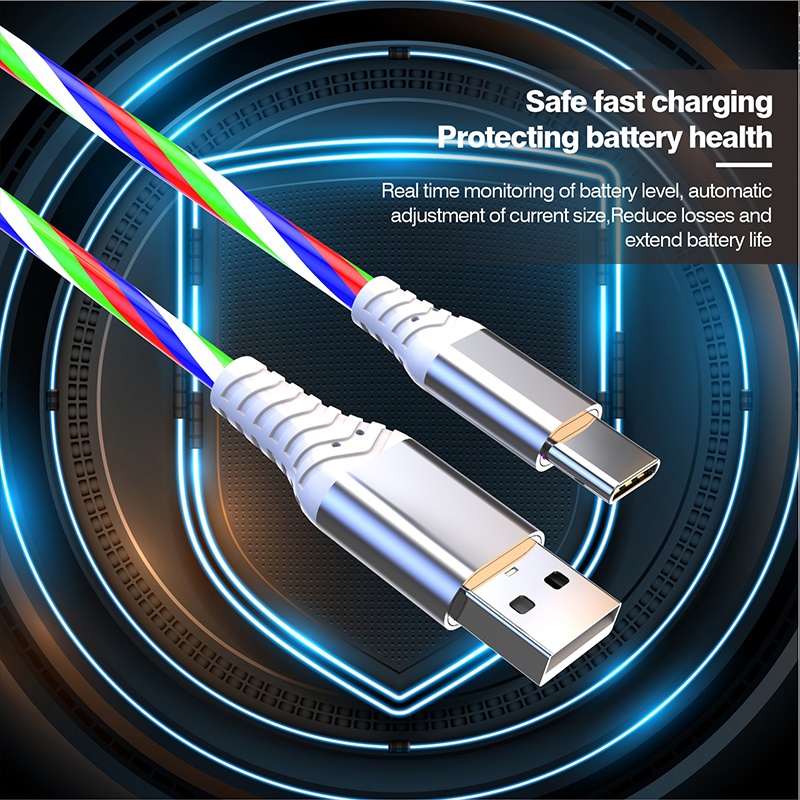 3 In 1 Rgb Led Flowing Charging Cable 12w 2.1a Fast Charging Lightning Type C Micro Usb 480mbps Transfer Data 4 Colors 1m 2m Dynamic Led Cable Wq16831771 Widq.com