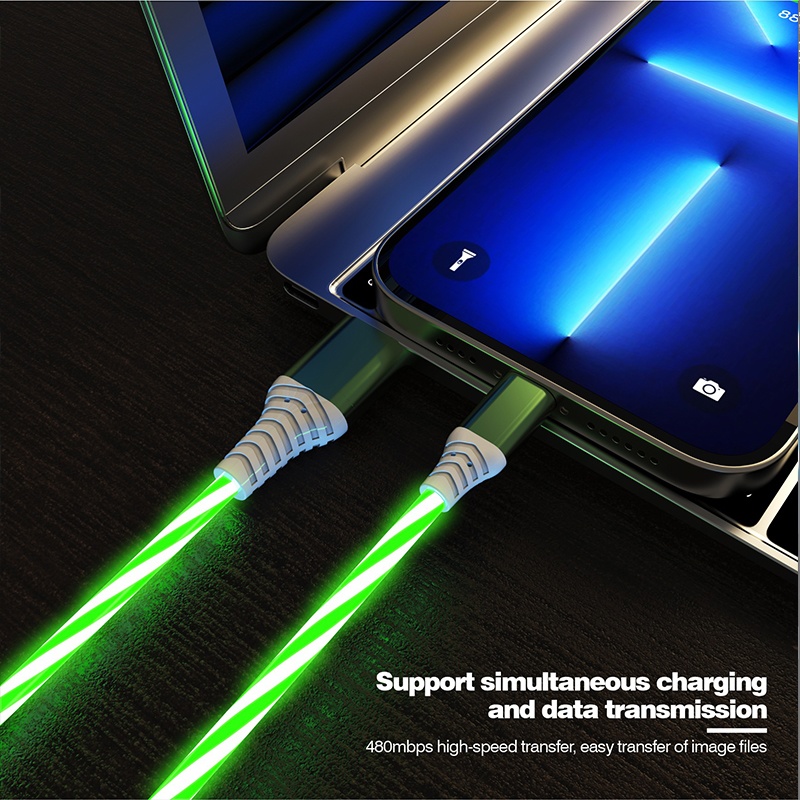 3 In 1 Rgb Led Flowing Charging Cable 12w 2.1a Fast Charging Lightning Type C Micro Usb 480mbps Transfer Data 4 Colors 1m 2m Dynamic Led Cable Wq16831771 Widq.com
