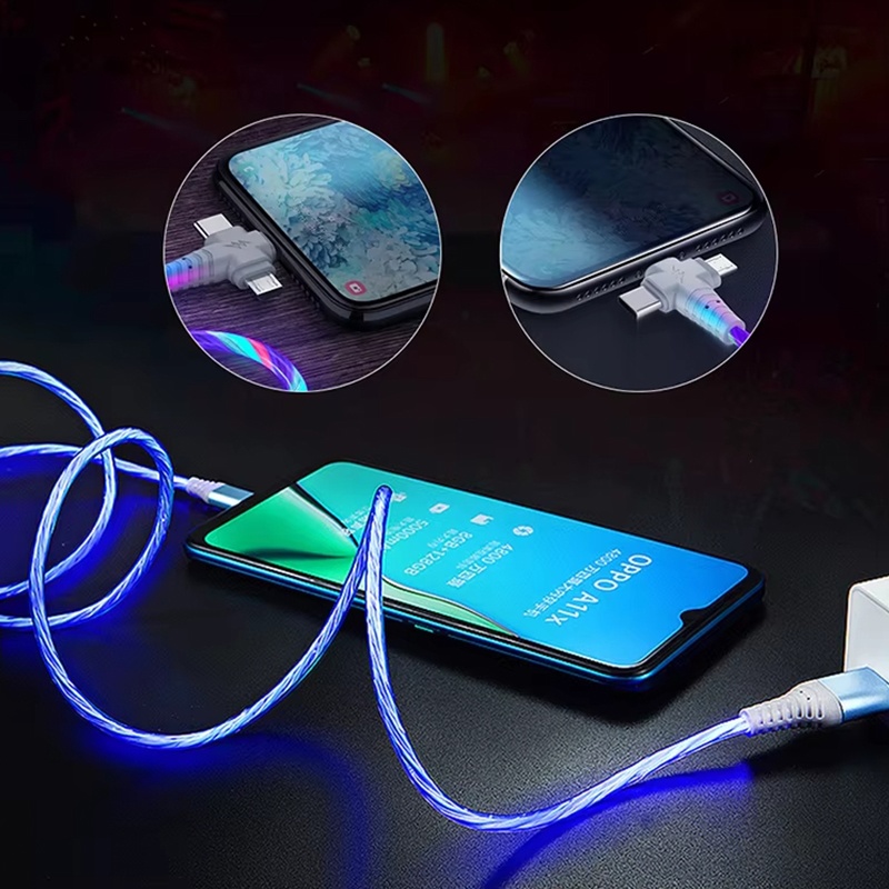 3 In 1 Rgb Led Flowing Charging Cable 12w 2.1a Fast Charging Lightning Type C Micro Usb 480mbps Transfer Data 4 Colors 1m 2m Dynamic Led Cable Wq16831771 Widq.com