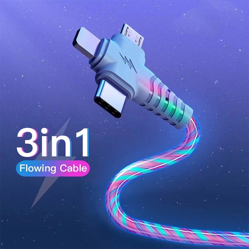 3 In 1 Rgb Led Flowing Charging Cable 12w 2.1a Fast Charging Lightning Type C Micro Usb 480mbps Transfer Data 4 Colors 1m 2m Dynamic Led Cable Wq16831771 Widq.com