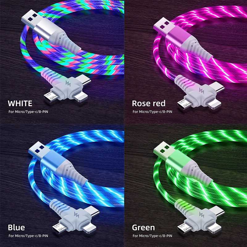3 In 1 Rgb Led Flowing Charging Cable 12w 2.1a Fast Charging Lightning Type C Micro Usb 480mbps Transfer Data 4 Colors 1m 2m Dynamic Led Cable Wq16831771 Widq.com