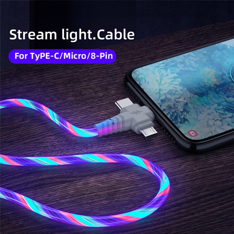 3 In 1 Rgb Led Flowing Charging Cable 12w 2.1a Fast Charging Lightning Type C Micro Usb 480mbps Transfer Data 4 Colors 1m 2m Dynamic Led Cable Wq16831771 Widq.com