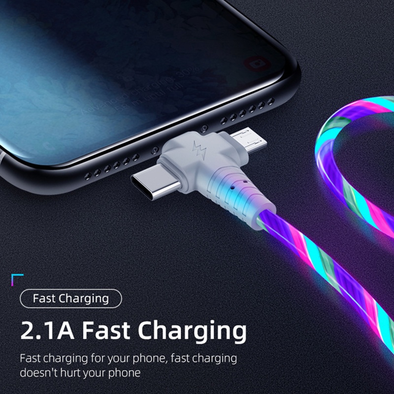 3 In 1 Rgb Led Flowing Charging Cable 12w 2.1a Fast Charging Lightning Type C Micro Usb 480mbps Transfer Data 4 Colors 1m 2m Dynamic Led Cable Wq16831771 Widq.com