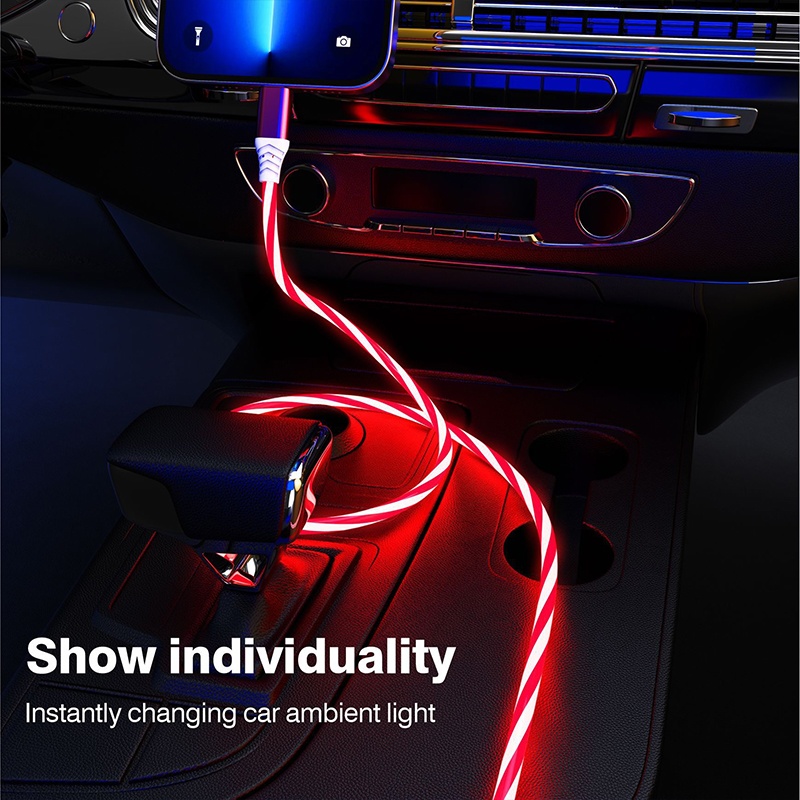 3 In 1 Rgb Led Flowing Charging Cable 12w 2.1a Fast Charging Lightning Type C Micro Usb 480mbps Transfer Data 4 Colors 1m 2m Dynamic Led Cable Wq16831771 Widq.com