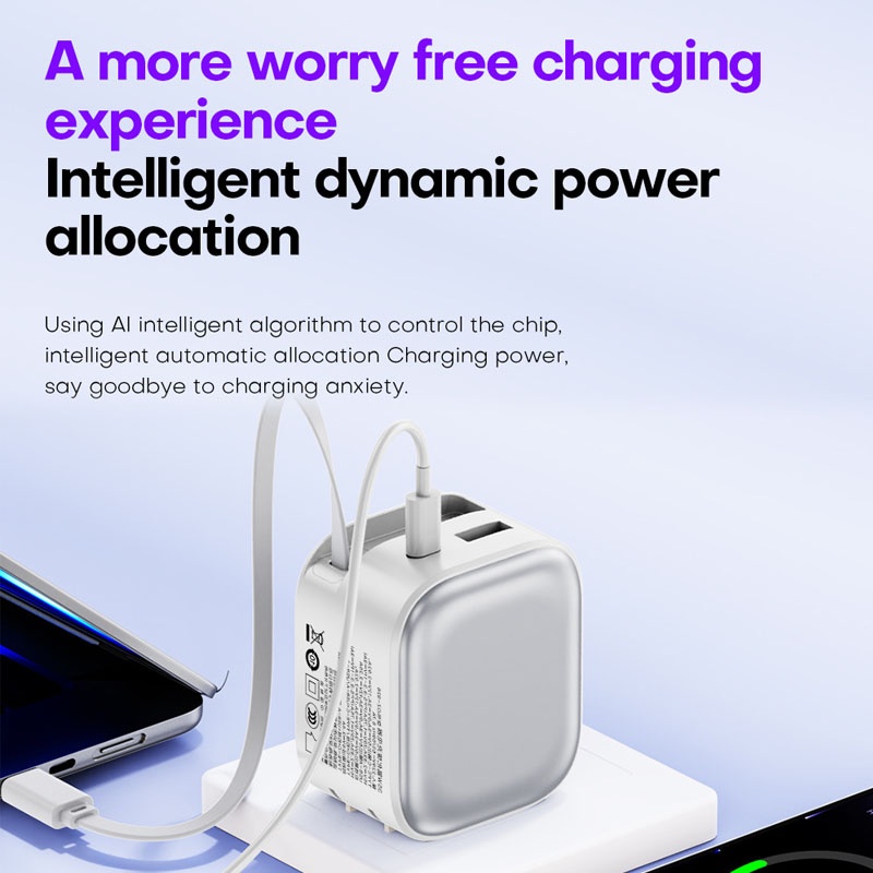35w Retractable Type C Charger Gan Fast Charging Foldable Plug 3 Port Built In 70cm Cable Pd3.0 Qc3.0 Pps Compact Design Universal Usb Adapter Wq16831758 Widq.com