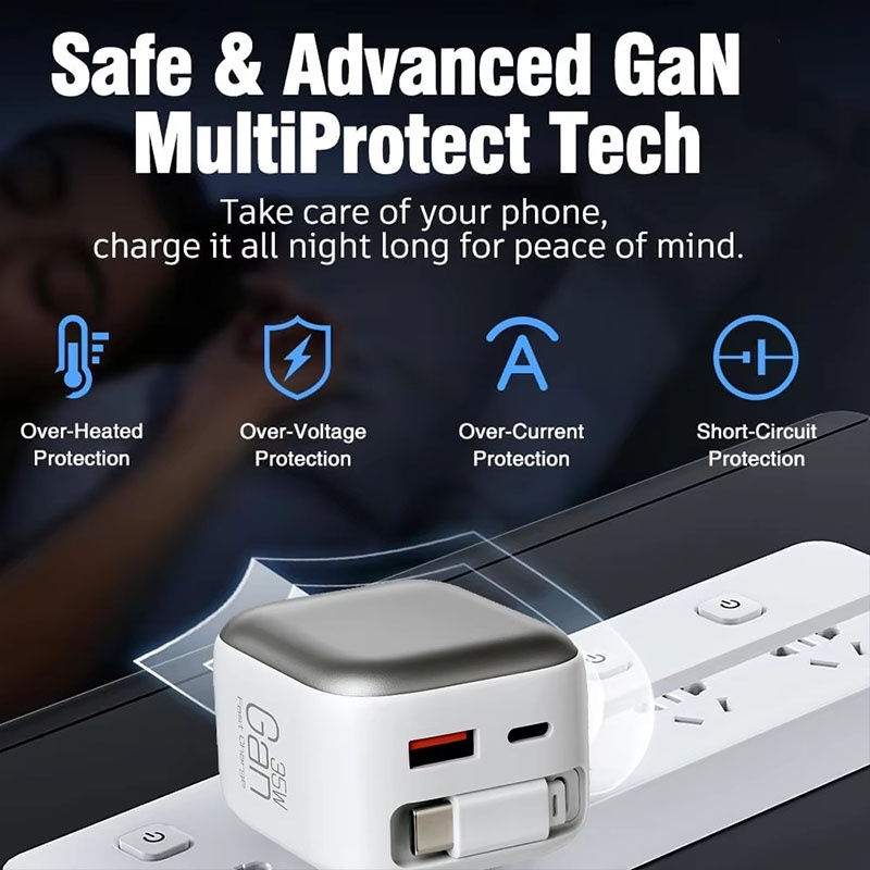 35w Retractable Type C Charger Gan Fast Charging Foldable Plug 3 Port Built In 70cm Cable Pd3.0 Qc3.0 Pps Compact Design Universal Usb Adapter Wq16831758 Widq.com