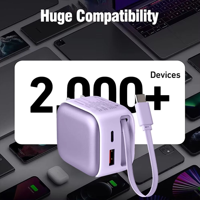 35w Retractable Type C Charger Gan Fast Charging Foldable Plug 3 Port Built In 70cm Cable Pd3.0 Qc3.0 Pps Compact Design Universal Usb Adapter Wq16831758 Widq.com