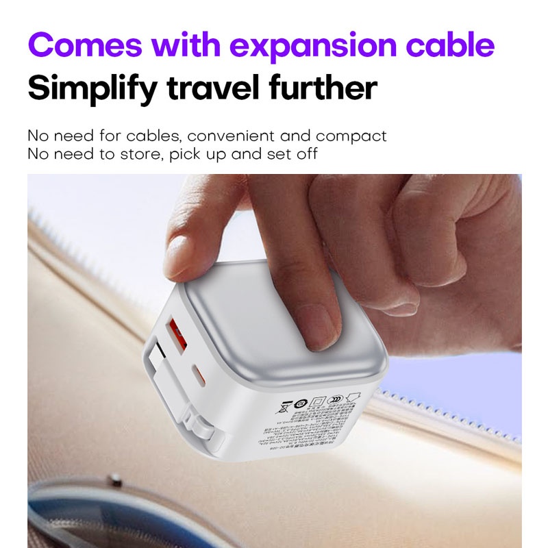 35w Retractable Type C Charger Gan Fast Charging Foldable Plug 3 Port Built In 70cm Cable Pd3.0 Qc3.0 Pps Compact Design Universal Usb Adapter Wq16831758 Widq.com