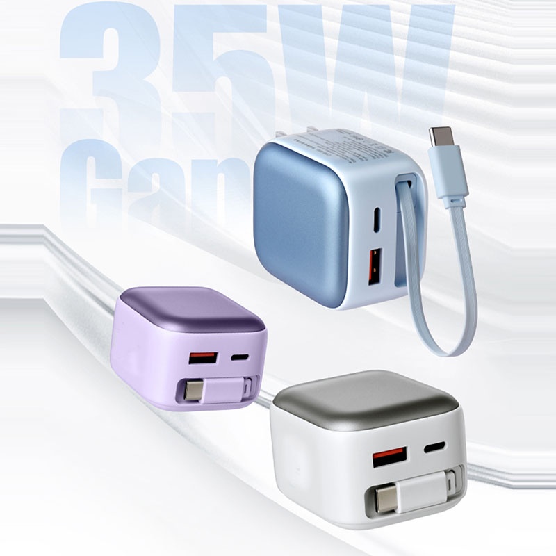 35w Retractable Type C Charger Gan Fast Charging Foldable Plug 3 Port Built In 70cm Cable Pd3.0 Qc3.0 Pps Compact Design Universal Usb Adapter Wq16831758 Widq.com