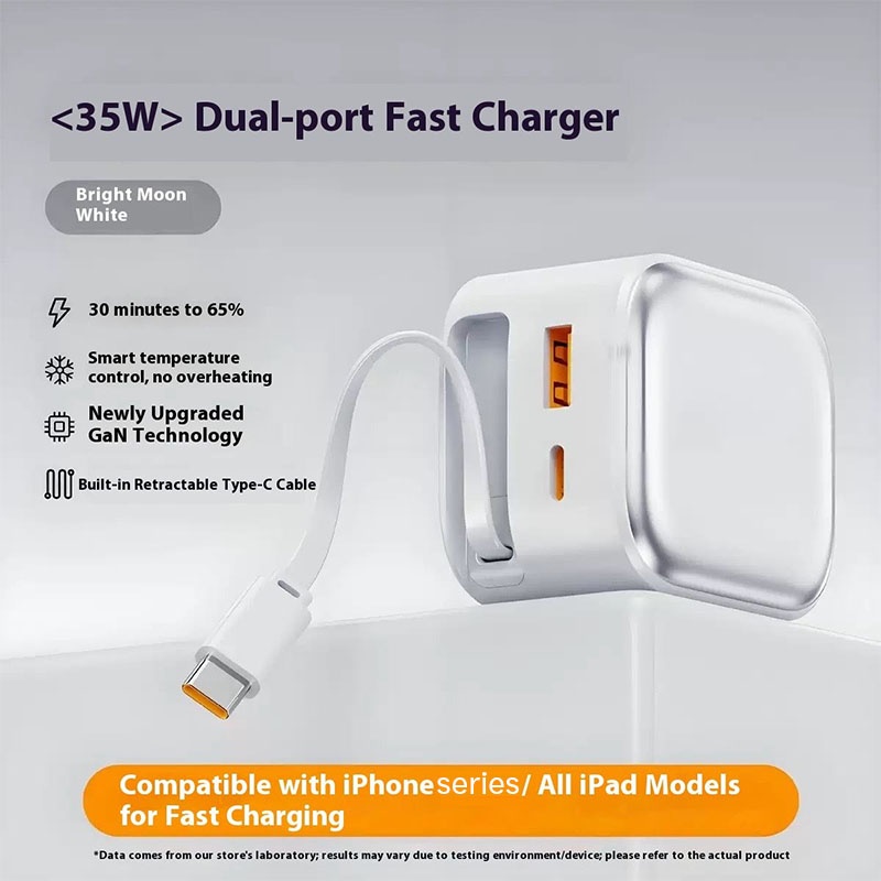 35w Retractable Type C Charger Gan Fast Charging Foldable Plug 3 Port Built In 70cm Cable Pd3.0 Qc3.0 Pps Compact Design Universal Usb Adapter Wq16831758 Widq.com