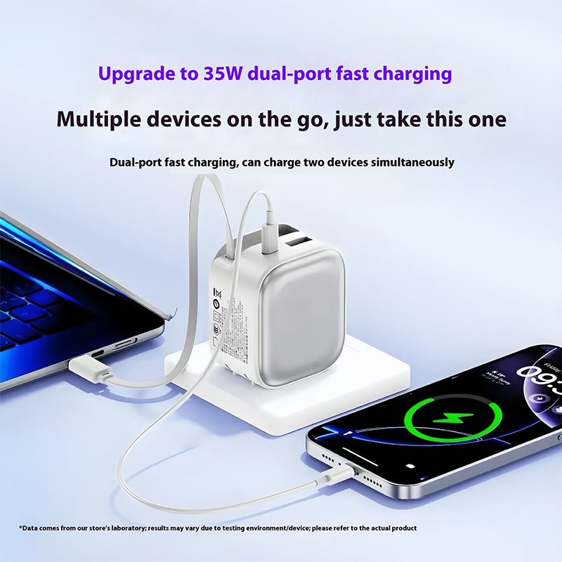 35w Retractable Type C Charger Gan Fast Charging Foldable Plug 3 Port Built In 70cm Cable Pd3.0 Qc3.0 Pps Compact Design Universal Usb Adapter Wq16831758 Widq.com