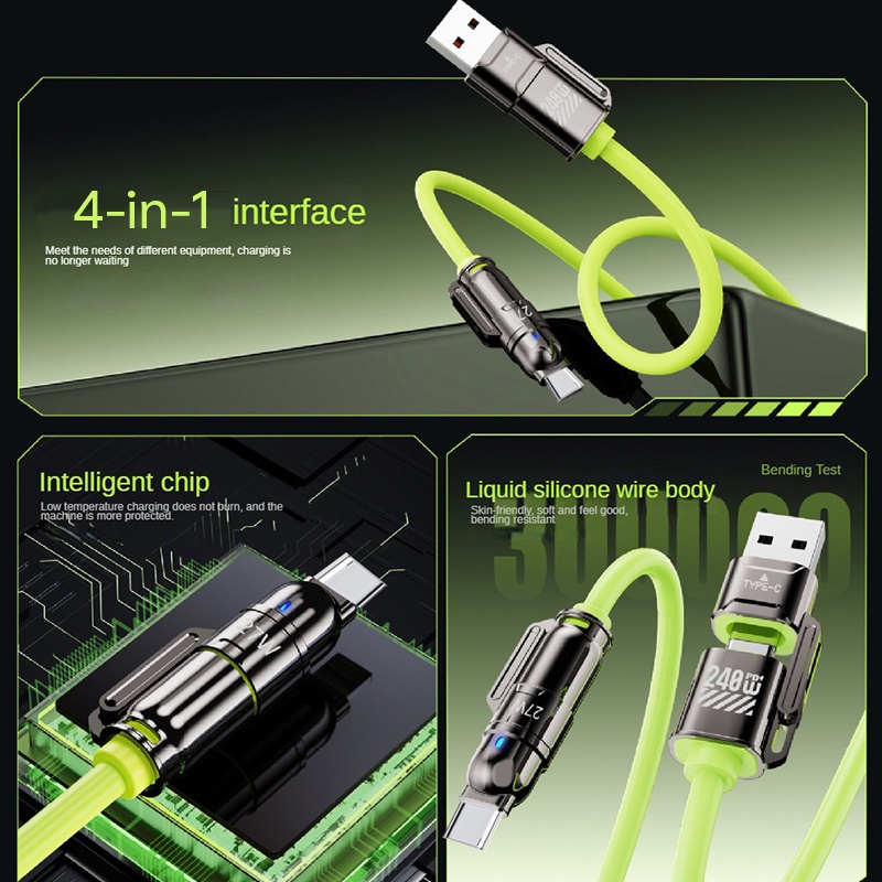 4 In 1 240w Liquid Silicone Charging Cable Type C Type A 8 Pin E Marker Chip 6a Pure Copper 480mbps Data Transfer Usb C Fast Charging Cable Wq16831777 Widq.com
