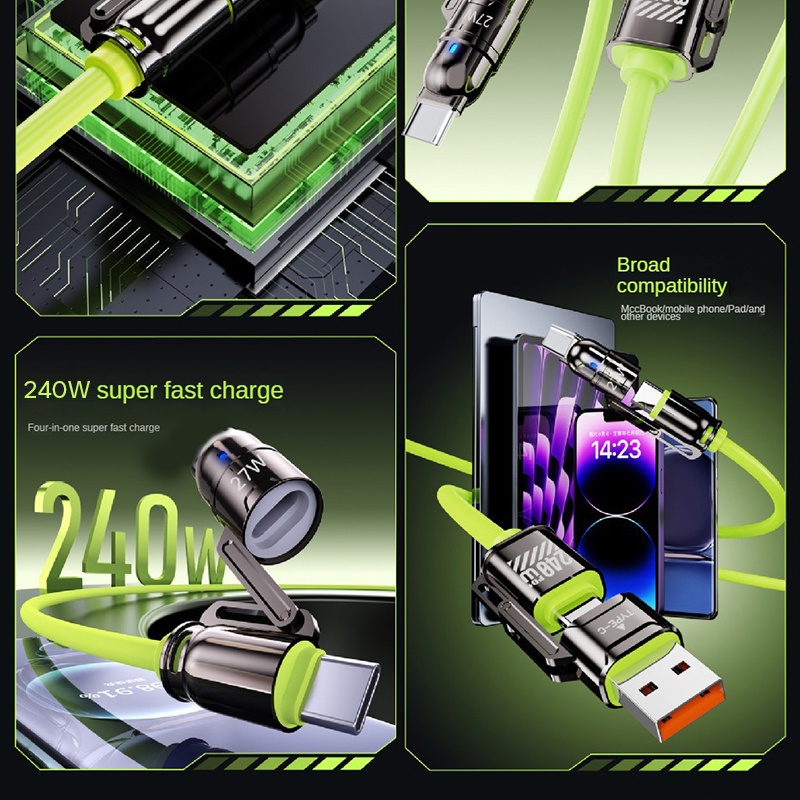 4 In 1 240w Liquid Silicone Charging Cable Type C Type A 8 Pin E Marker Chip 6a Pure Copper 480mbps Data Transfer Usb C Fast Charging Cable Wq16831777 Widq.com