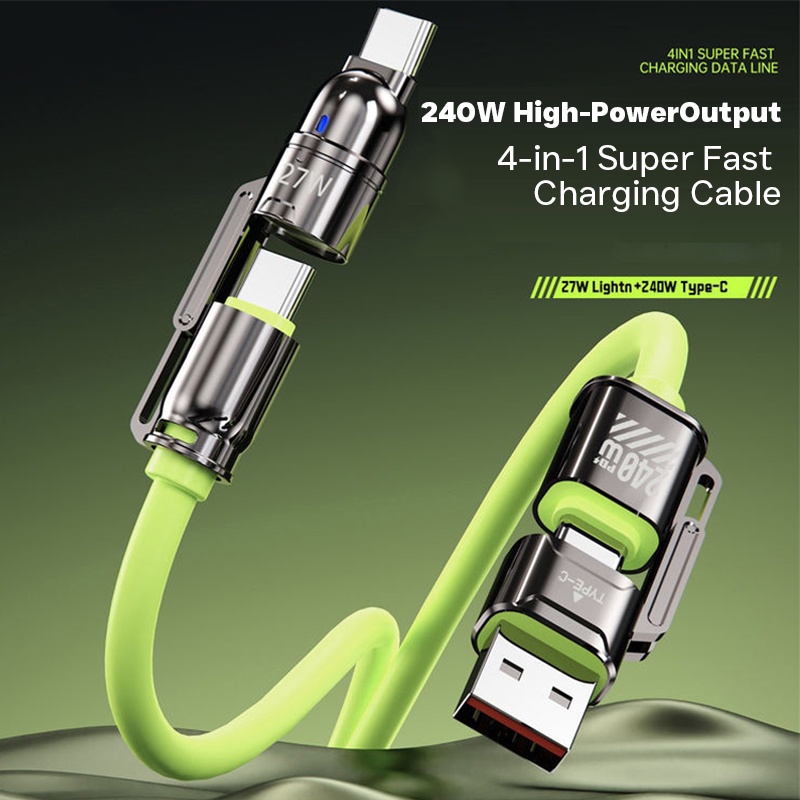 4 In 1 240w Liquid Silicone Charging Cable Type C Type A 8 Pin E Marker Chip 6a Pure Copper 480mbps Data Transfer Usb C Fast Charging Cable Wq16831777 Widq.com