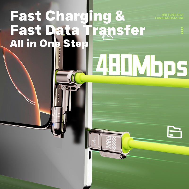 4 In 1 240w Liquid Silicone Charging Cable Type C Type A 8 Pin E Marker Chip 6a Pure Copper 480mbps Data Transfer Usb C Fast Charging Cable Wq16831777 Widq.com