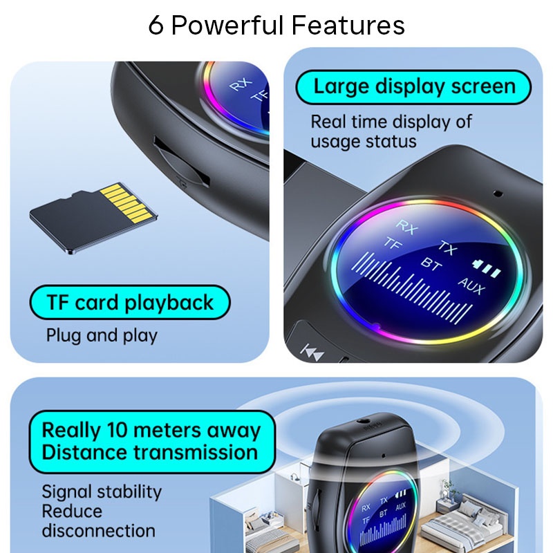 4 In 1 Car Bluetooth Audio Receiver Transmitter Bluetooth 5.4 Tf Rx Tx Dsp Hi Fi Stereo Rgb Light Led Display 300mah 7h Playtime Wireless Audio Adapter Wq16831791 Widq.com