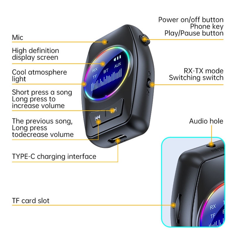 4 In 1 Car Bluetooth Audio Receiver Transmitter Bluetooth 5.4 Tf Rx Tx Dsp Hi Fi Stereo Rgb Light Led Display 300mah 7h Playtime Wireless Audio Adapter Wq16831791 Widq.com