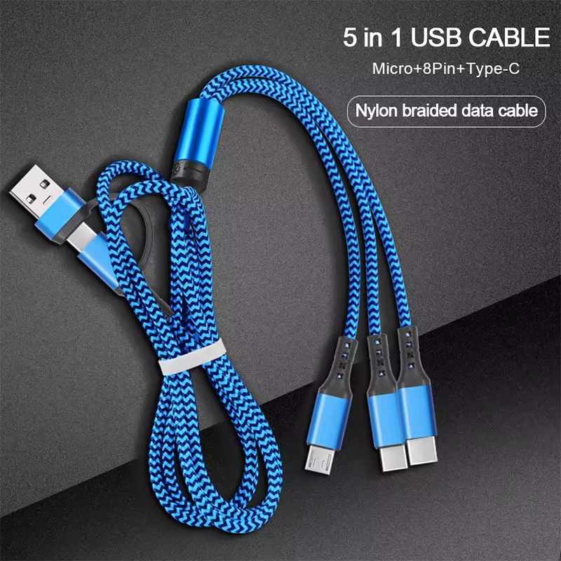 5 In 1 Charging Cable 15w Fast Charge Multi Device Lightning Type C Micro Usb Nylon Braided Durable Travel Cable 1.2m Multi Charger Cord Wq16831773 Widq.com